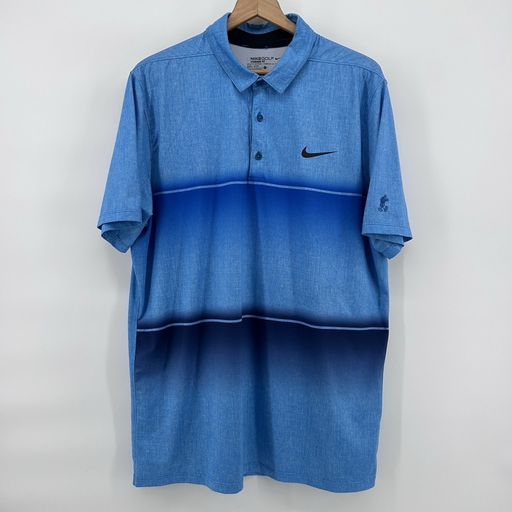 Nike Golf Dri Fit Polo Mens L Blue Mickey Mouse Swoosh Logo Disney Resortwear